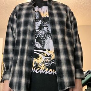 XL black and white checkered flannel